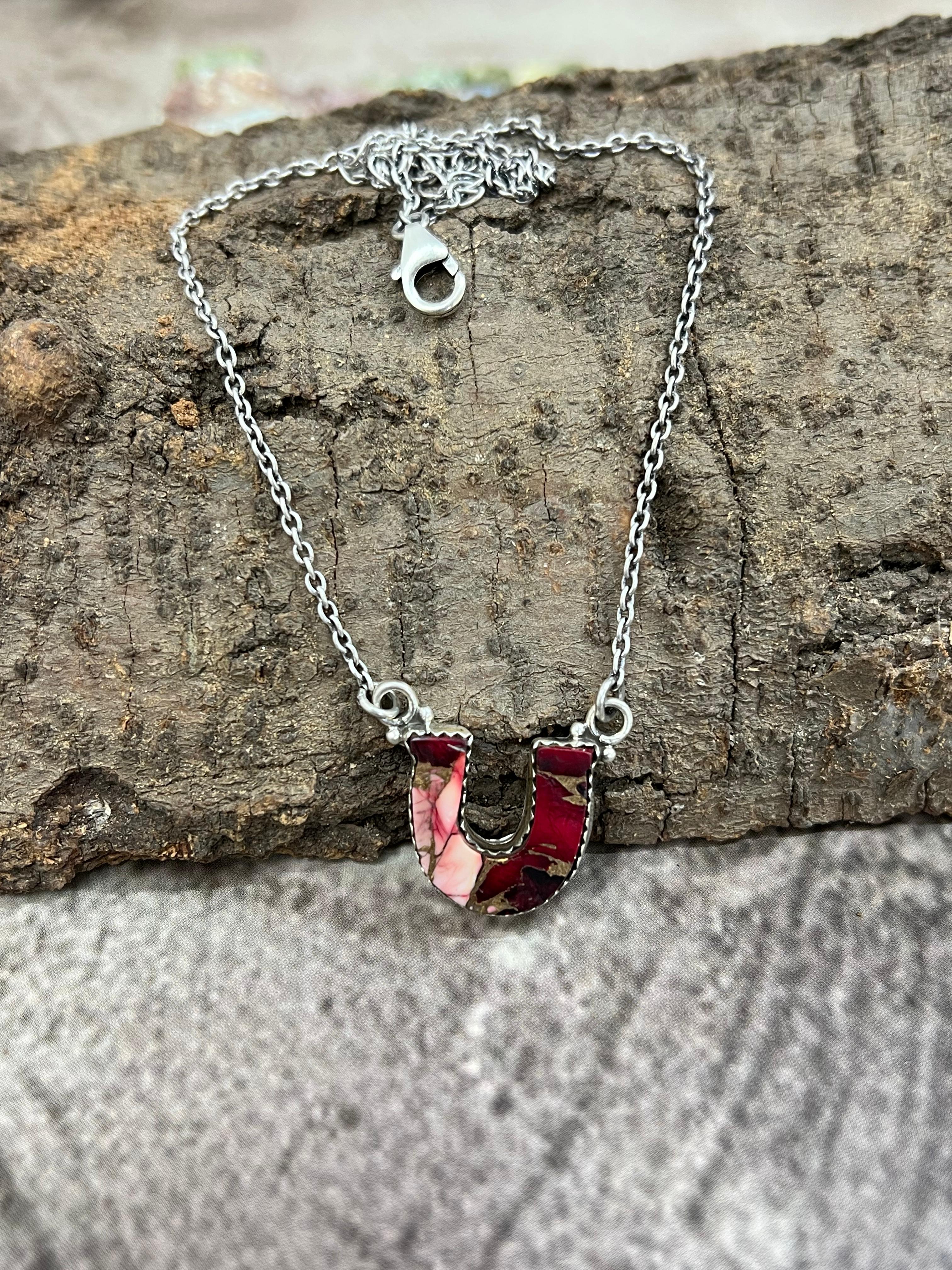 Handmade Sterling Silver Dahlia Rose Necklace with Signed Nizhoni