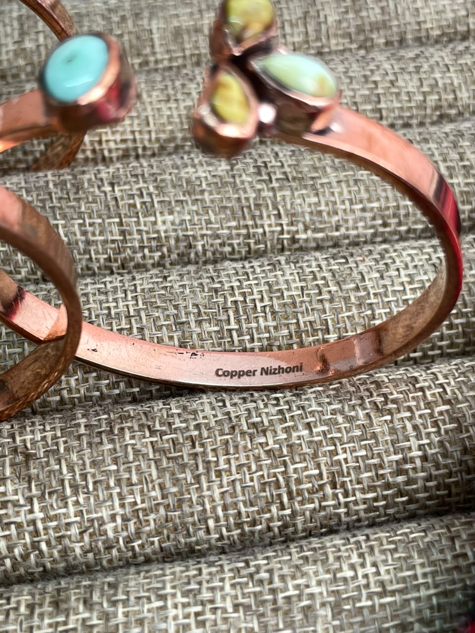 Handmade Paloma with Palomino Turquoise Copper Collection: Cuff Bracelet Signed Nizhoni