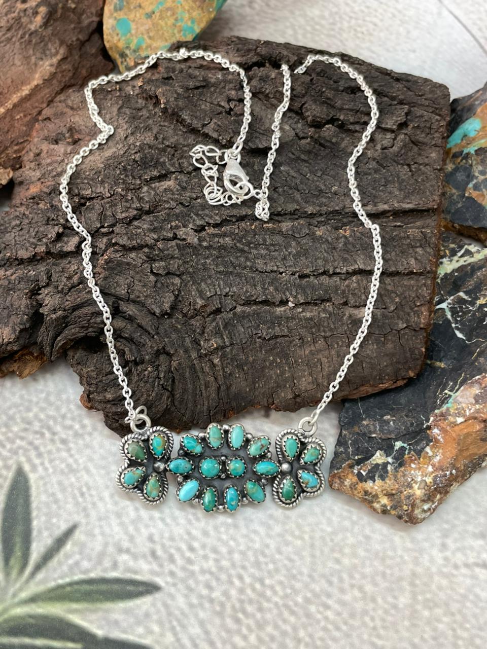 Handmade Sterling Silver Kingman Turquoise Necklace "Signed Nizhoni"