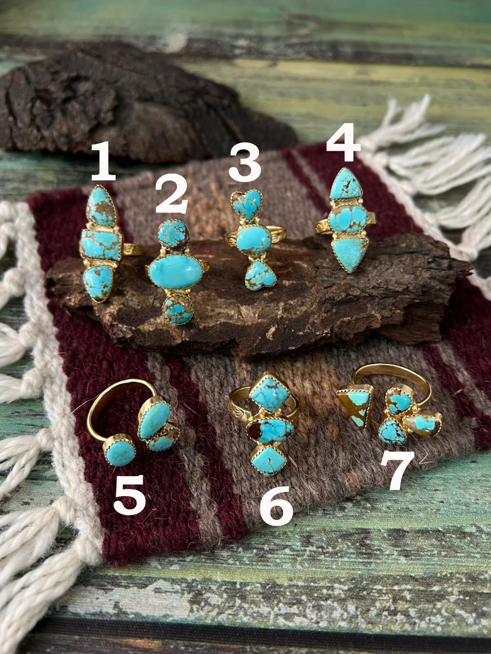 “The Golden Collection” Handmade Number 8 Turquoise with Gold Adjustable Ring