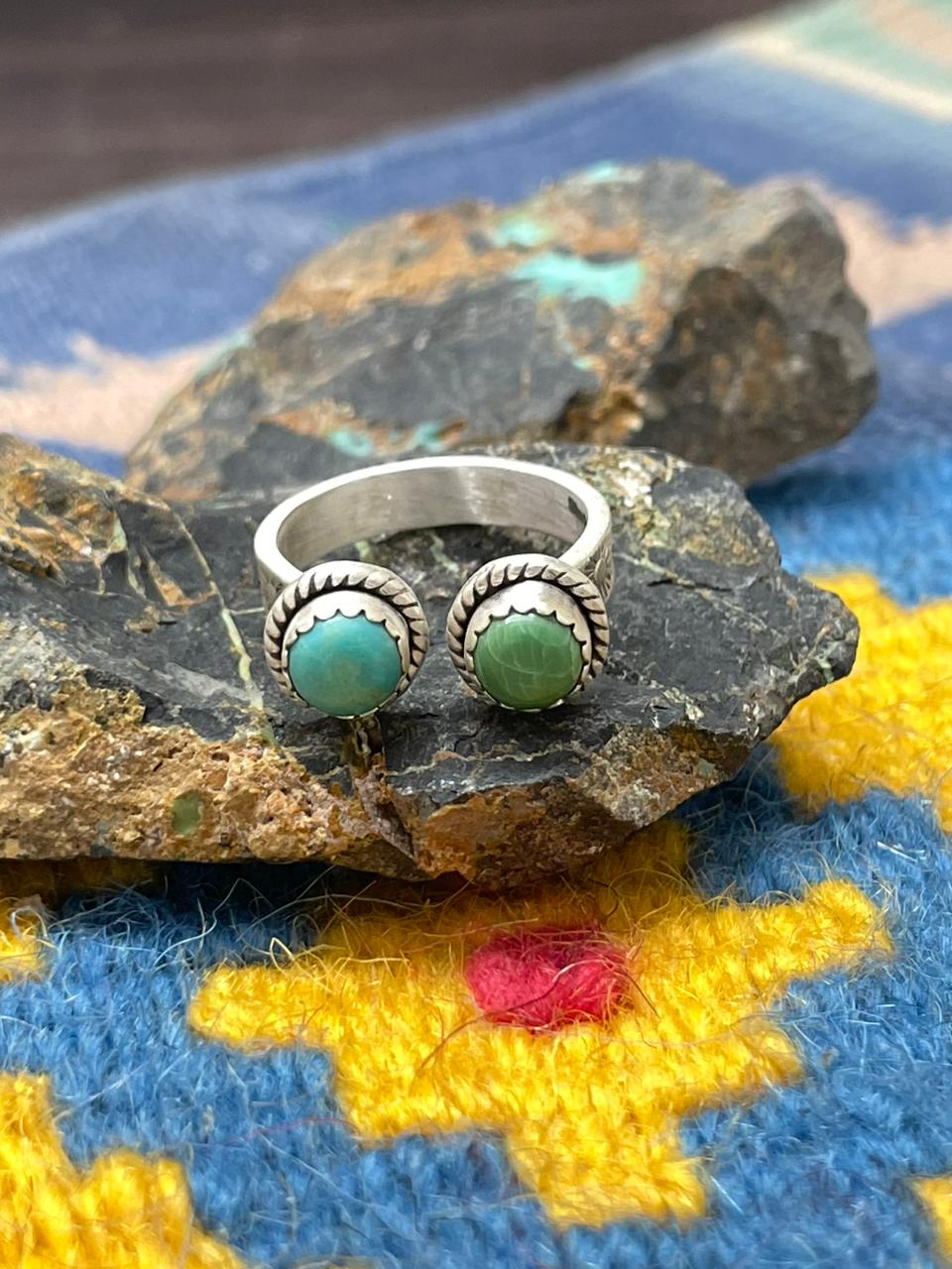 Handmade Sterling Silver Kingman Turquoise Adjustable Ring " Signed Nizhoni"