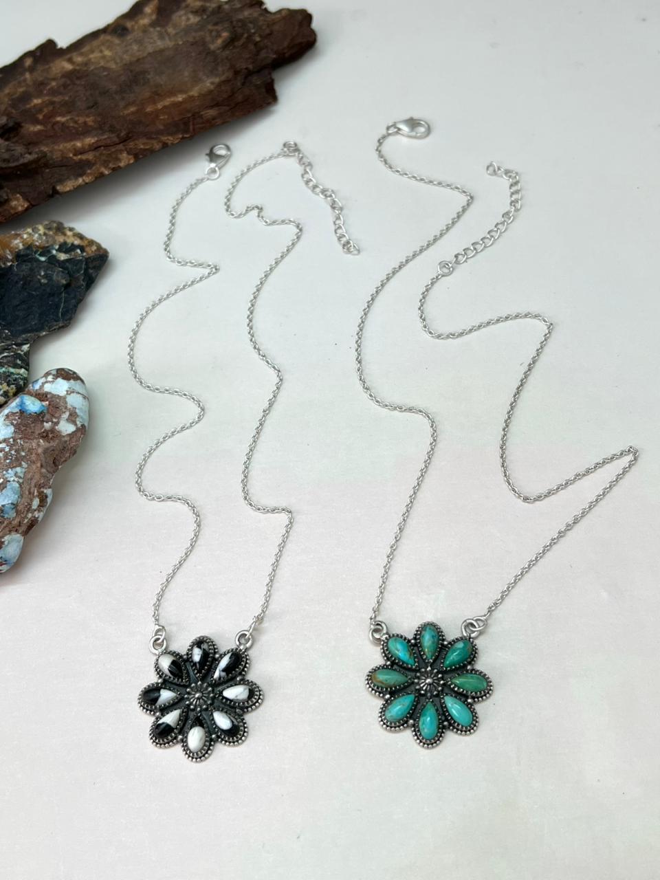 Handmade Sterling Silver White Buffalo and Kingman Turquoise Necklace "Signed Nizhoni"