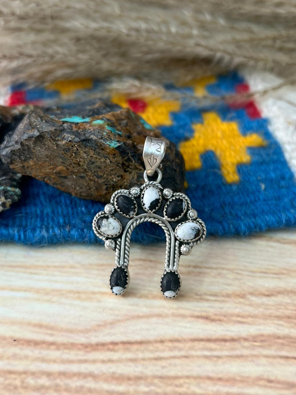 Handmade Sterling Silver White Buffalo Pendant "Signed Nizhoni"