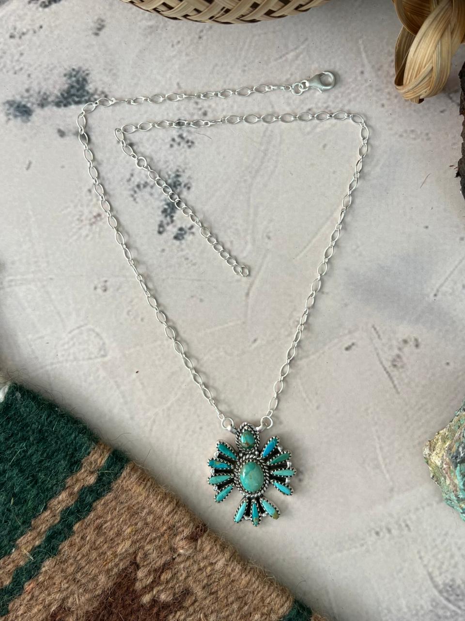 Handmade Sterling Silver Kingman Turquoise Necklace Signed Nizhoni