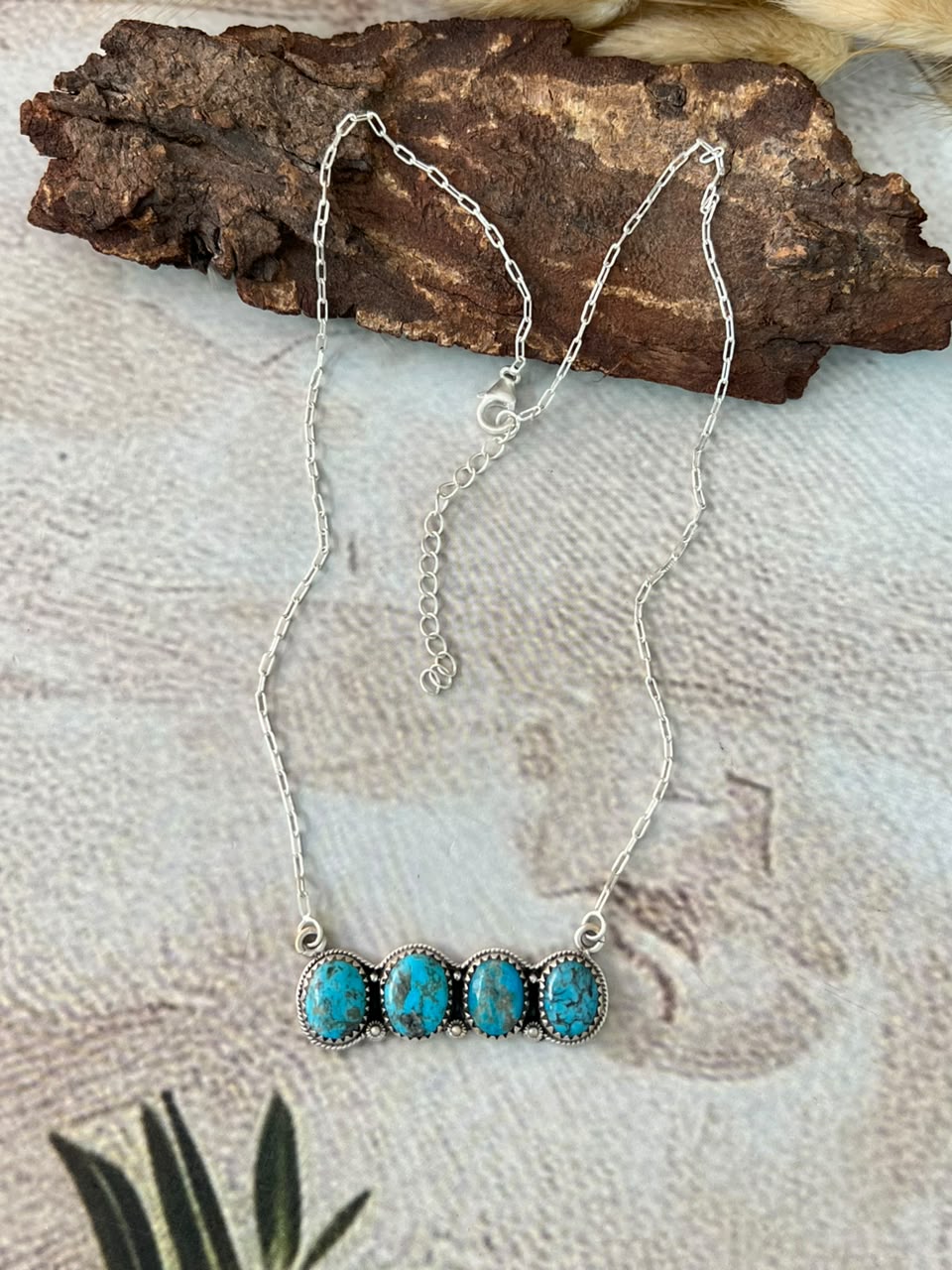 Handmade Sterling Silver Blue Kingman Turquoise Necklace Signed Nizhoni