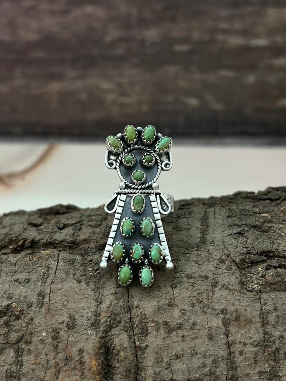 Handmade Sterling Silver Kingman Turquoise Adjustable Ring "Signed Nizhoni"