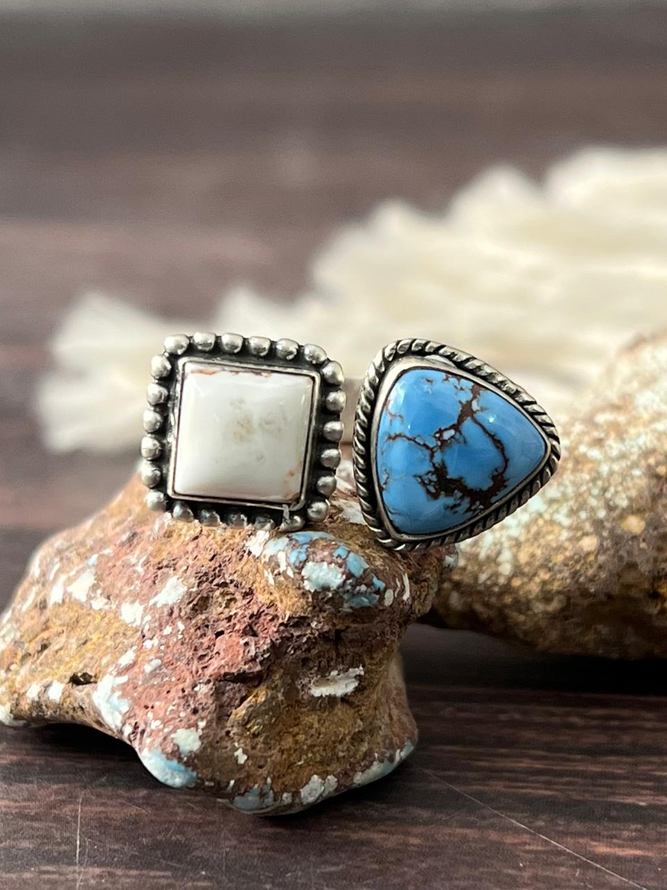 Handmade Sterling Silver Golden Hills with White Collection Adjustable Ring "Signed Nizhoni"