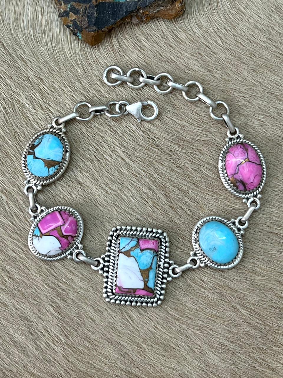 Handmade Sterling Silver Cotton Candy Chain Bracelet "Signed Nizhoni"