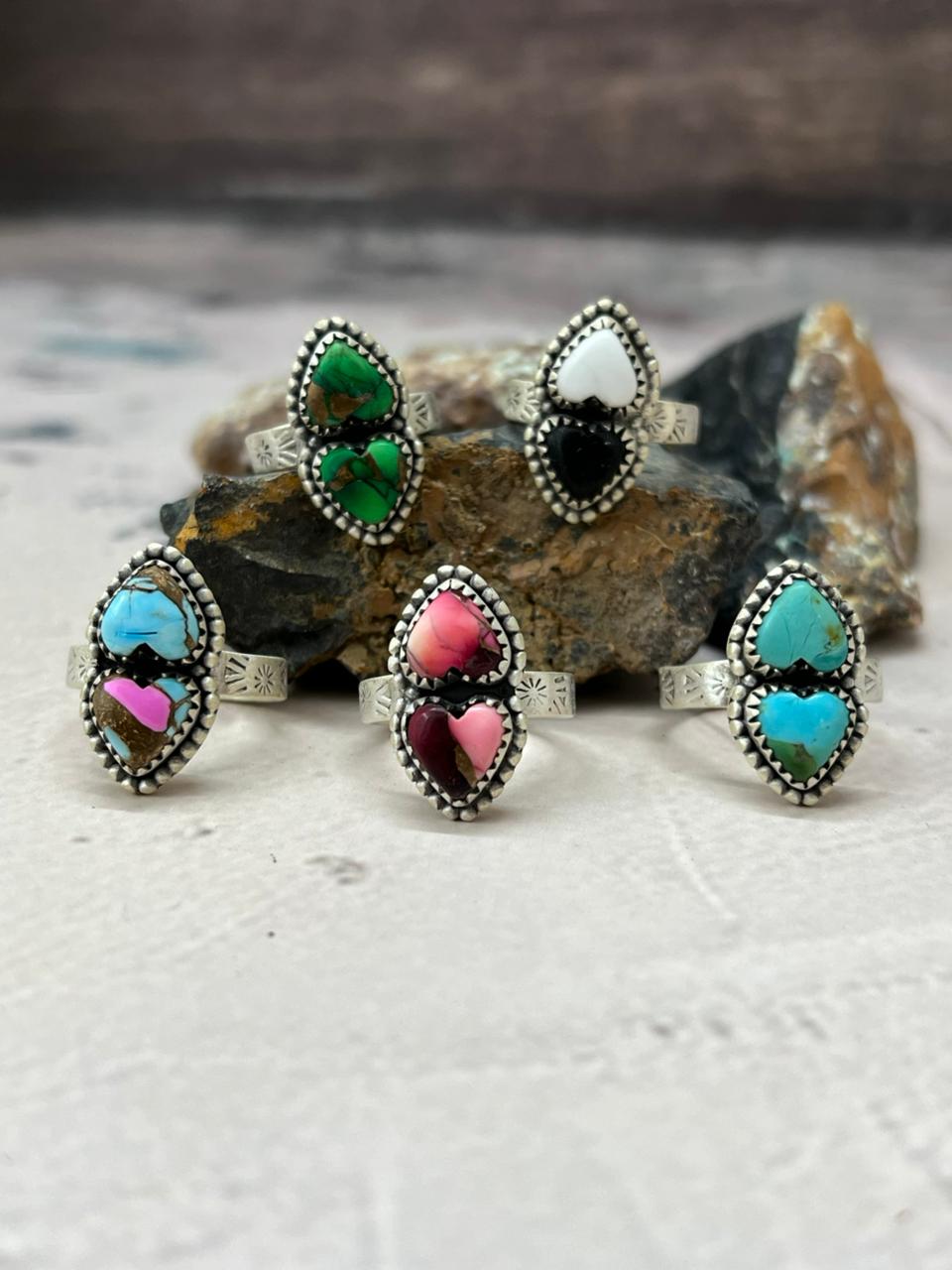 Handmade Sterling Silver Multi Stone Adjustable Ring "Signed Nizhoni"