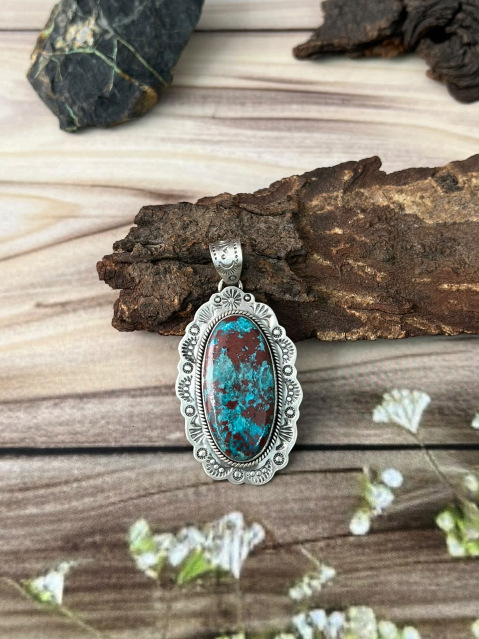 Handmade Sterling Silver Gem Silica Collection: Pendant Signed Nizhoni
