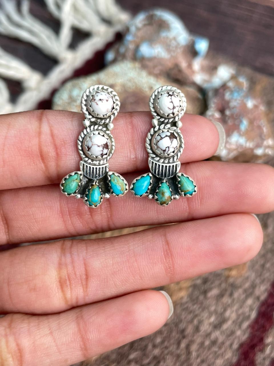 Handmade Sterling Silver Wildhorse Magnesite  with Kingman Post Earrings "Signed Nizhoni"