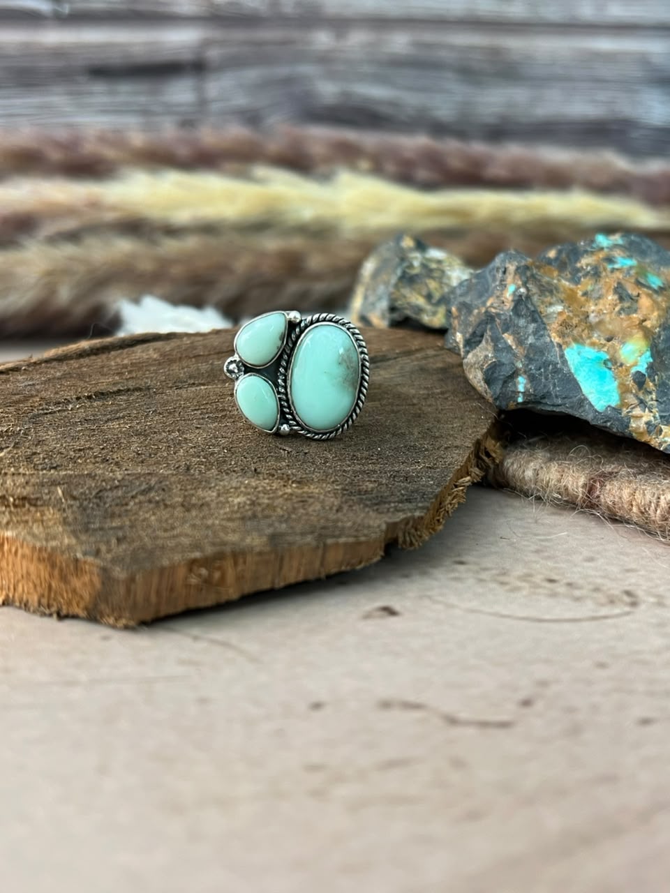 Handmade Sterling Silver Paloma Turquoise Adjustable Ring Signed Nizhoni