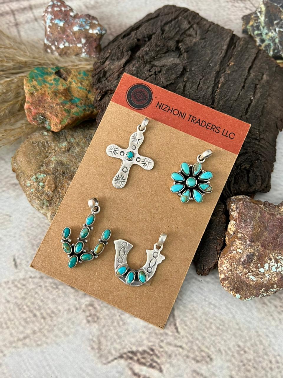 Handmade Sterling Silver Kingman Turquoise Pendant Card