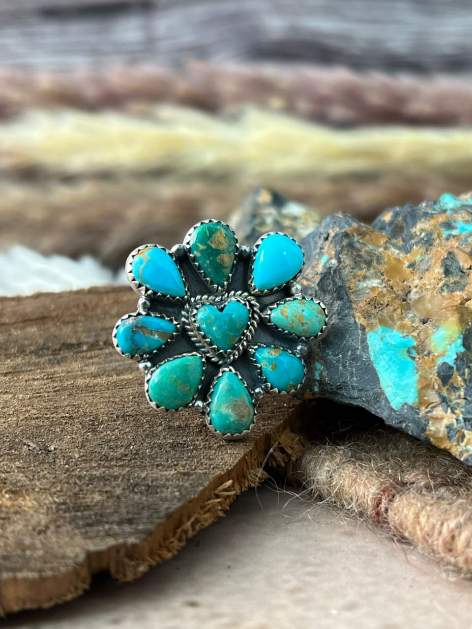 Handmade Sterling Silver Hachita Turquoise Adjustable Ring Signed Nizhoni