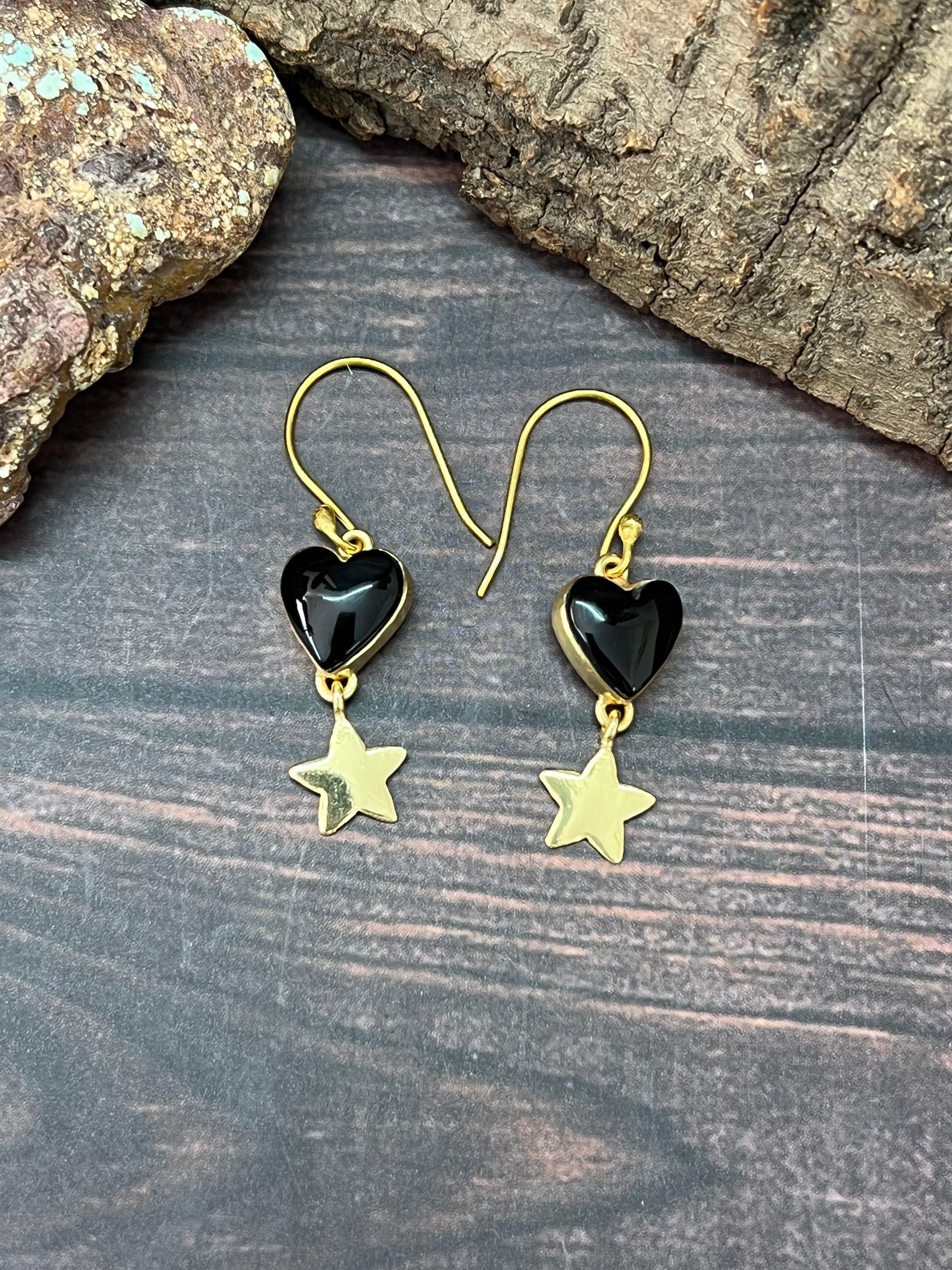 “The Golden Collection” Handmade Natural Black Onyx Hook Dangle Earrings