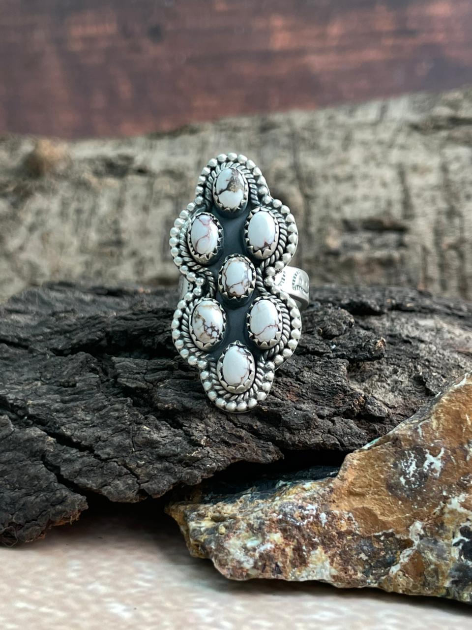 Handmade Sterling Silver Wildhorse Magnesite Adjustable Ring "Signed Nizhoni"