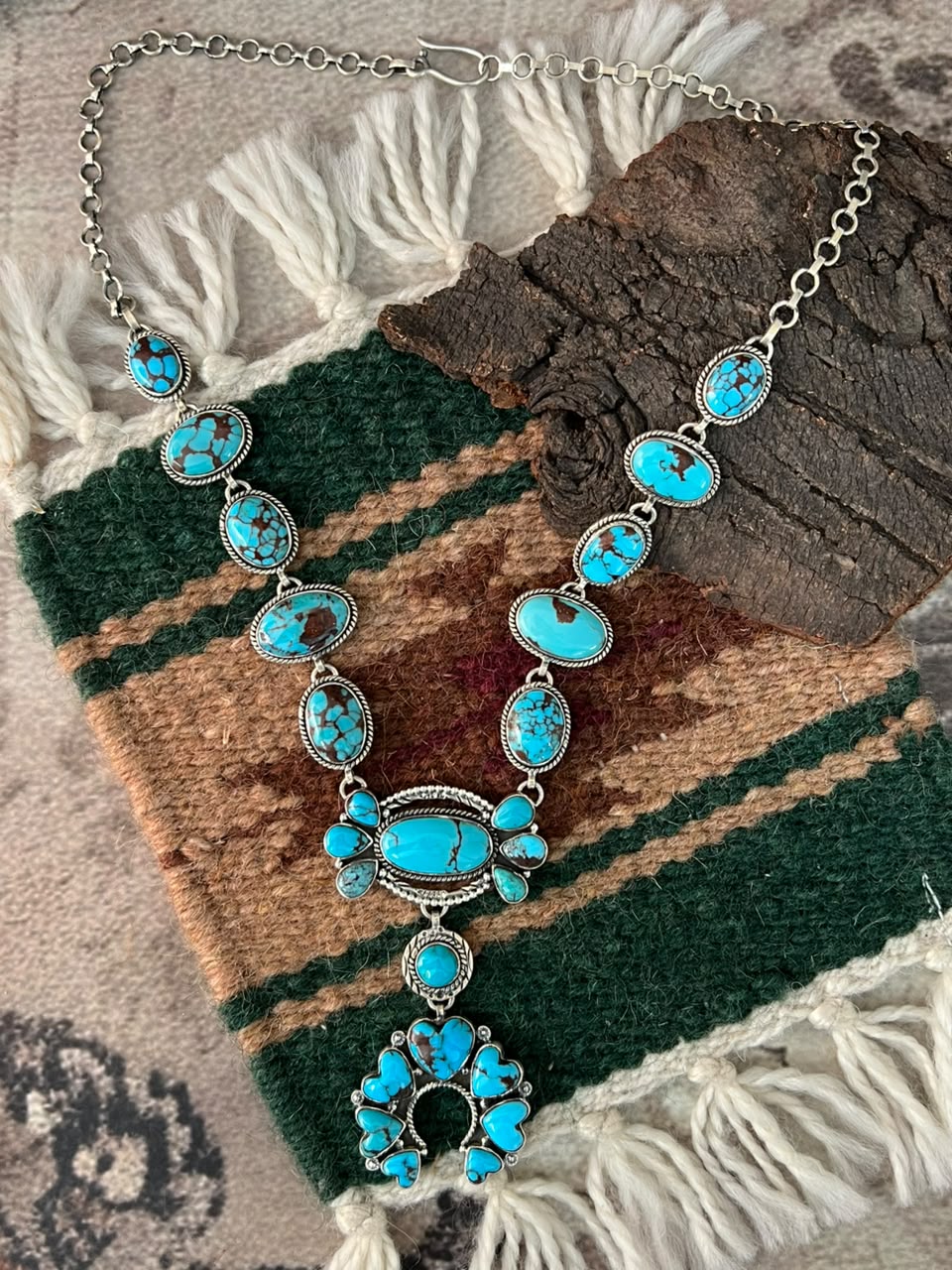 Handmade Sterling Silver Egyptian Turquoise Naja Necklace Signed Nizhoni
