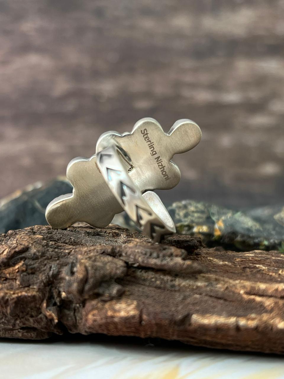 Handmade Sterling Silver Kingman Turquoise Adjustable Ring "Signed Nizhoni"