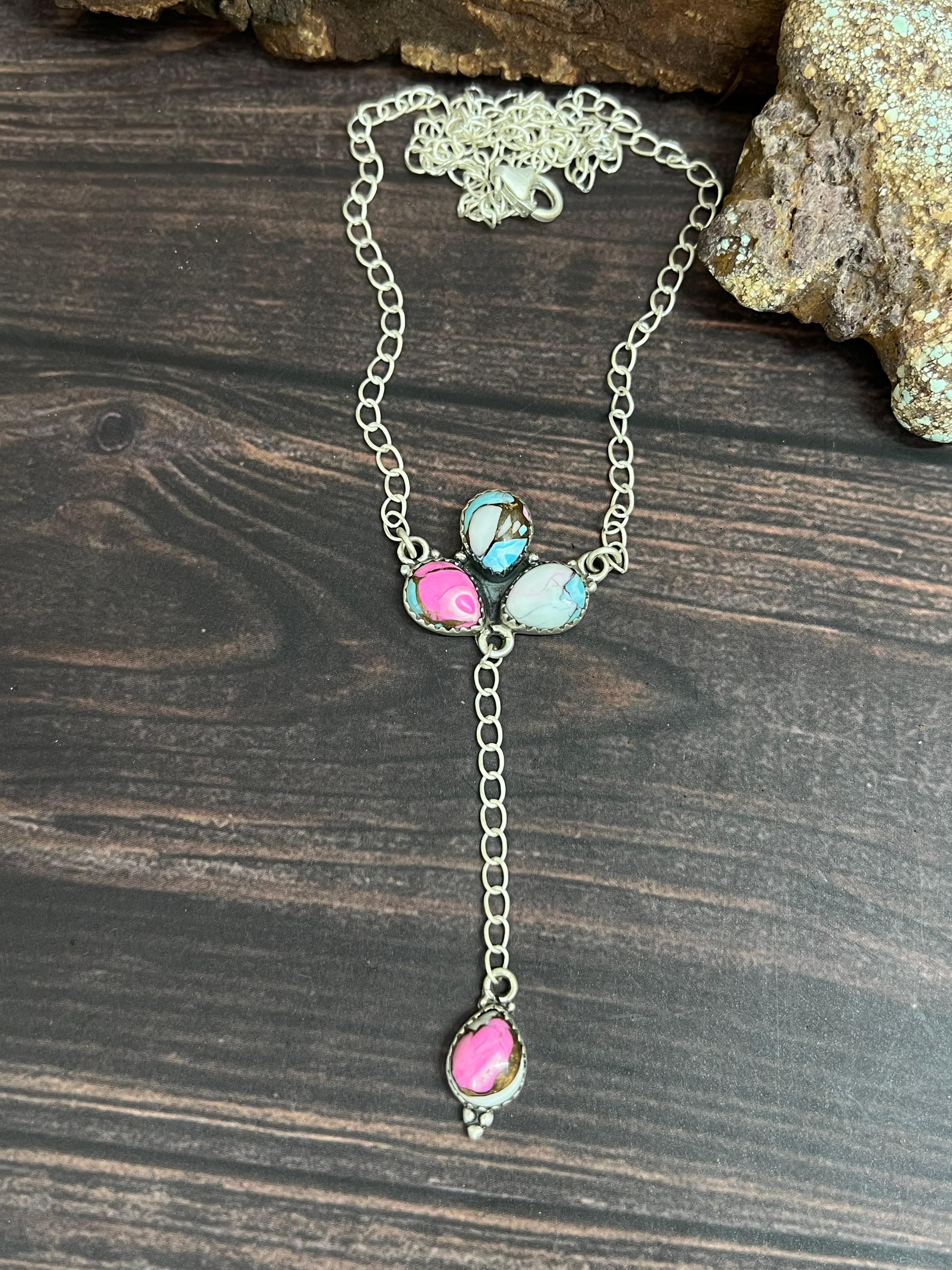 Handmade Sterling Silver Cotton Candy Necklace Signed Nizhoni