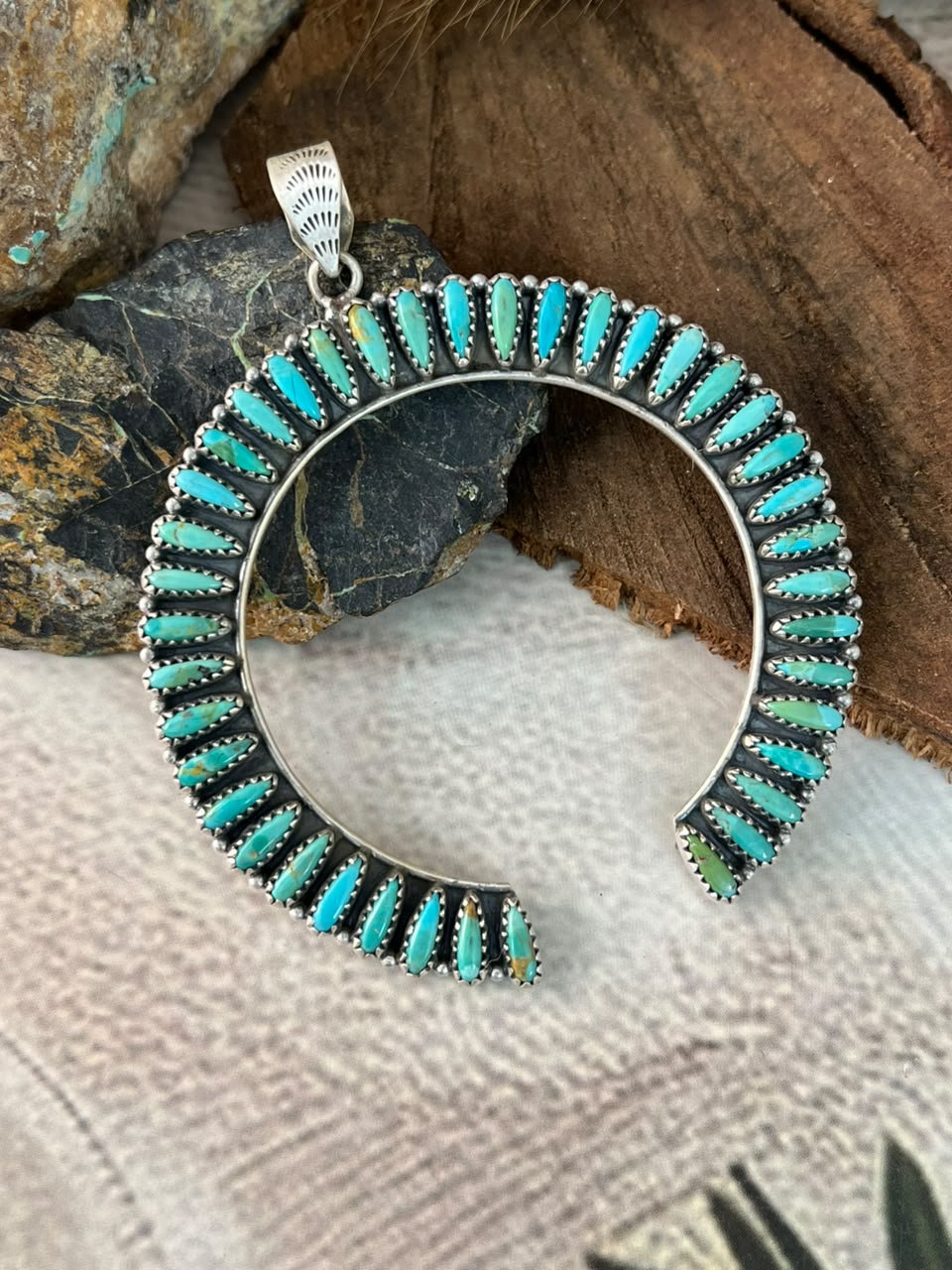 Handmade Sterling Silver Kingman Turquoise Naja Pendant Signed Nizhoni