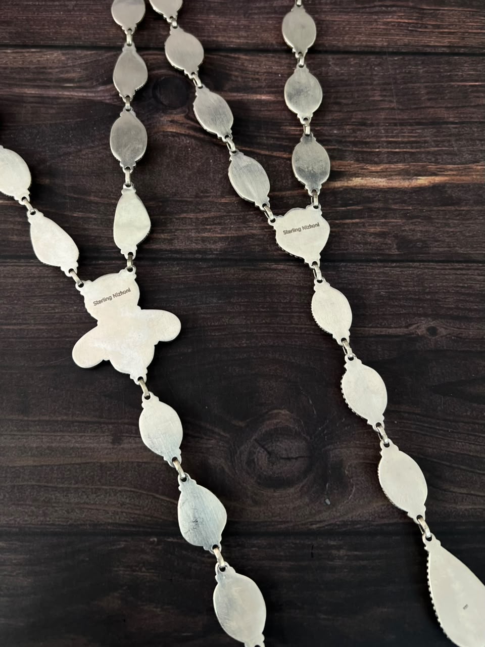 Handmade Sterling Silver Blackjack Turquoise Collection: 'Y Shaped' Necklace Signed Nizhoni