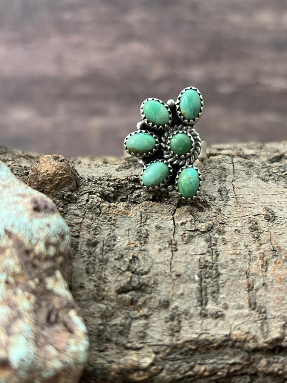 Handmade Sterling Silver Kingman Turquoise Adjustable Ring "Signed Nizhoni"