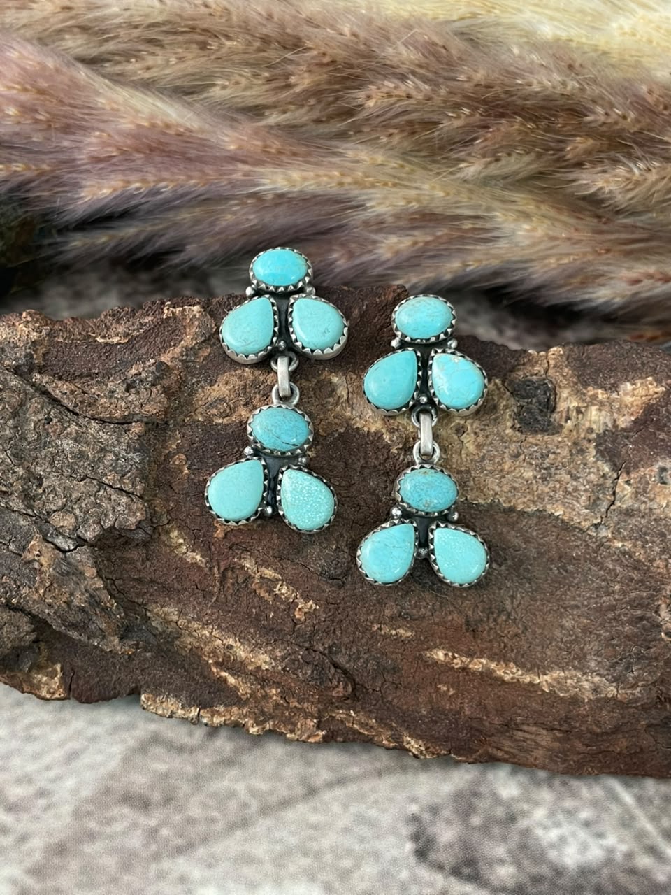Handmade Sterling Silver Number 8 Turquoise Collection: Post Dangle Earrings Signed Nizhoni