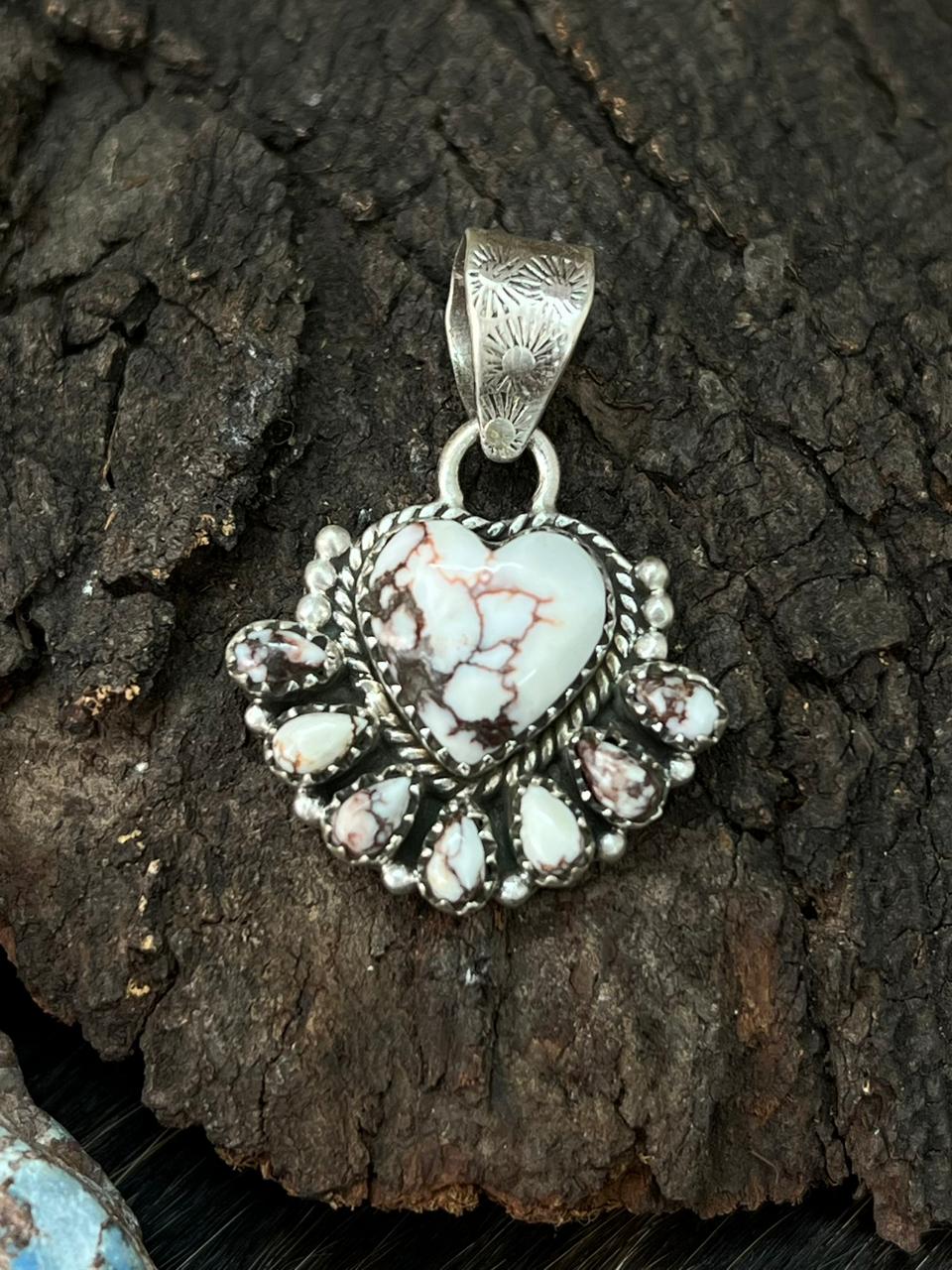 Handmade Sterling Silver Wildhorse Magnesite Pendant "Signed Nizhoni"