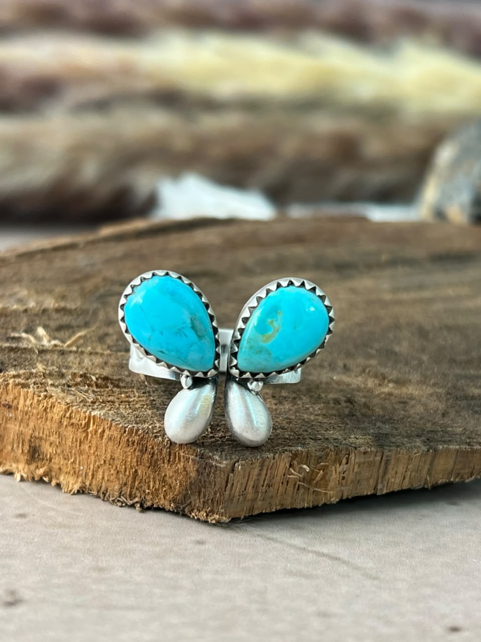 Handmade Sterling Silver Kingman Turquoise Adjustable Ring Signed Nizhoni