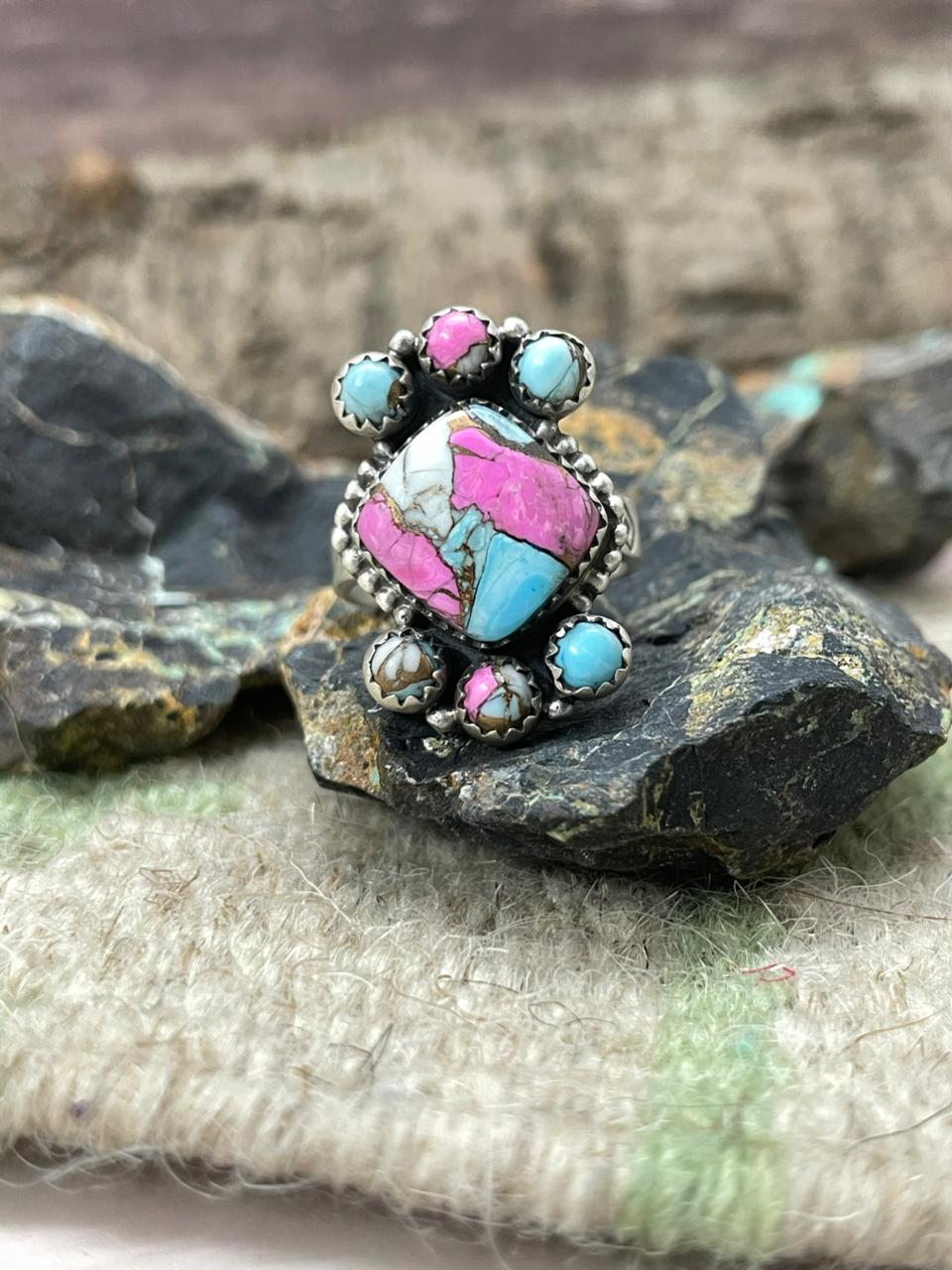 Handmade Sterling Silver Cotton Candy Adjustable Ring "Signed Nizhoni" (3)