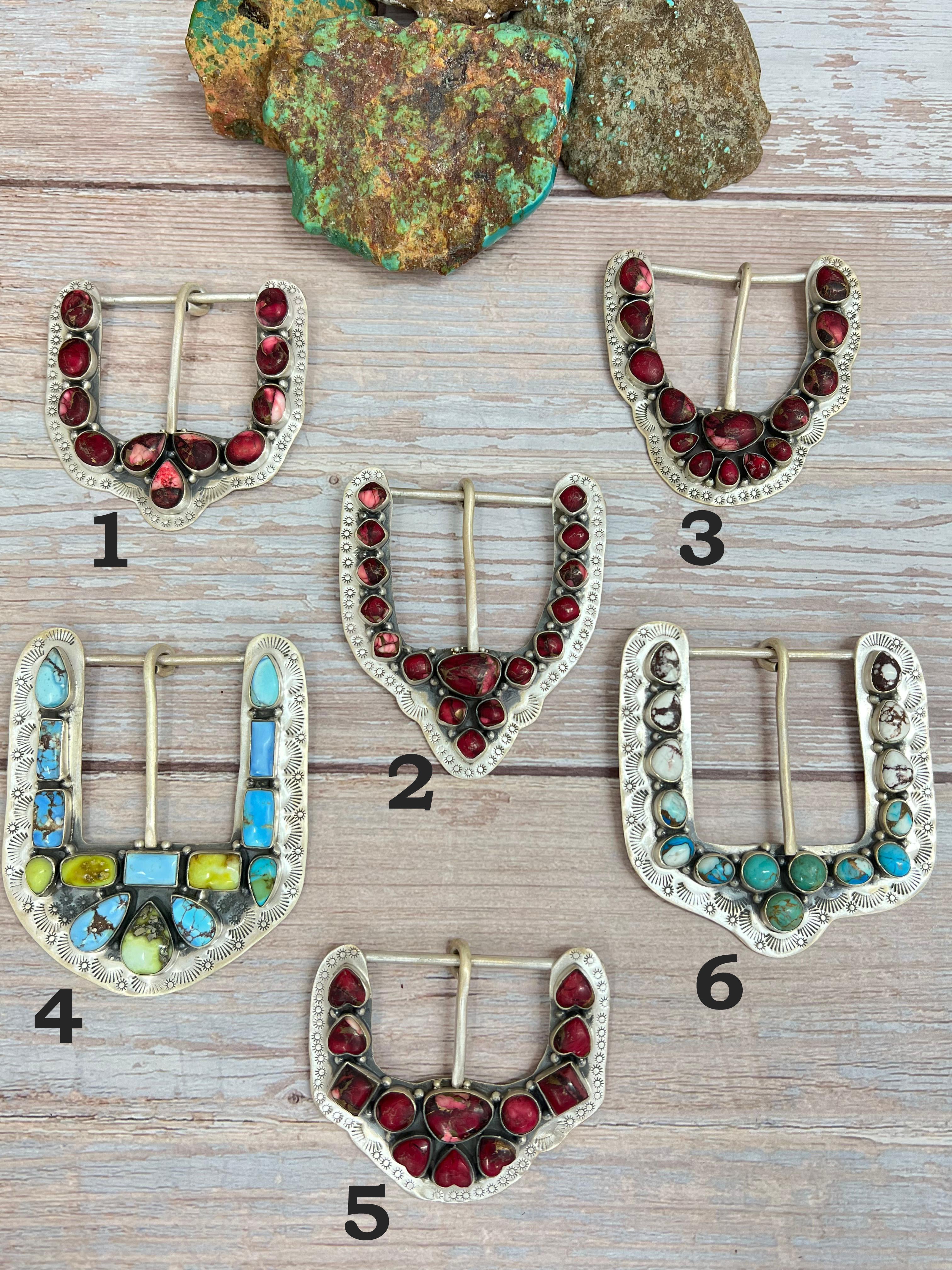 Handmade Sterling Silver Multi Stone Buckle with Signed Nizhoni