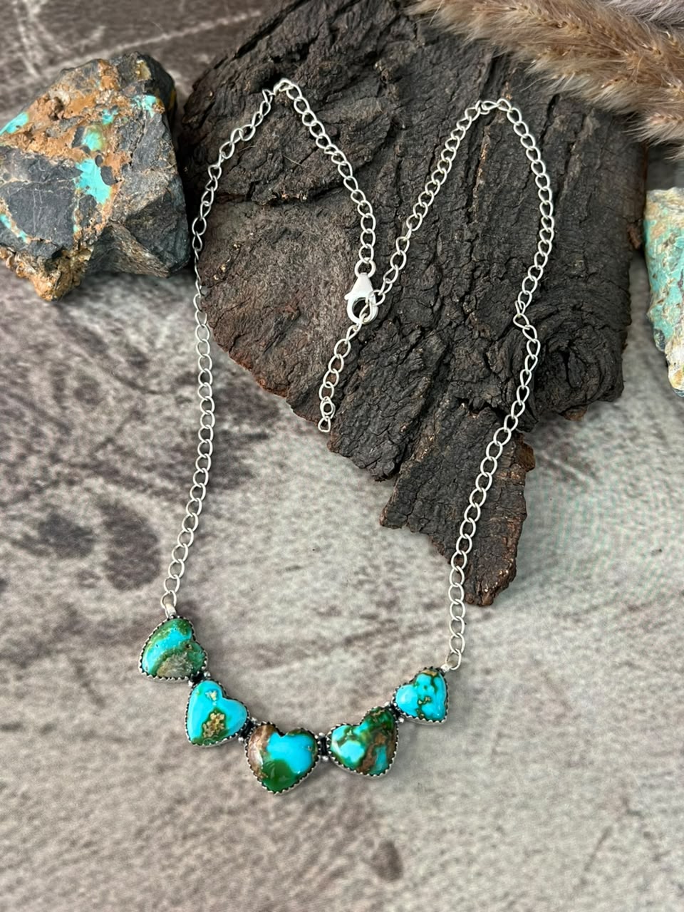 Handmade Sterling Silver Sonoran Mountain Turquoise Heart Necklace Signed Nizhoni