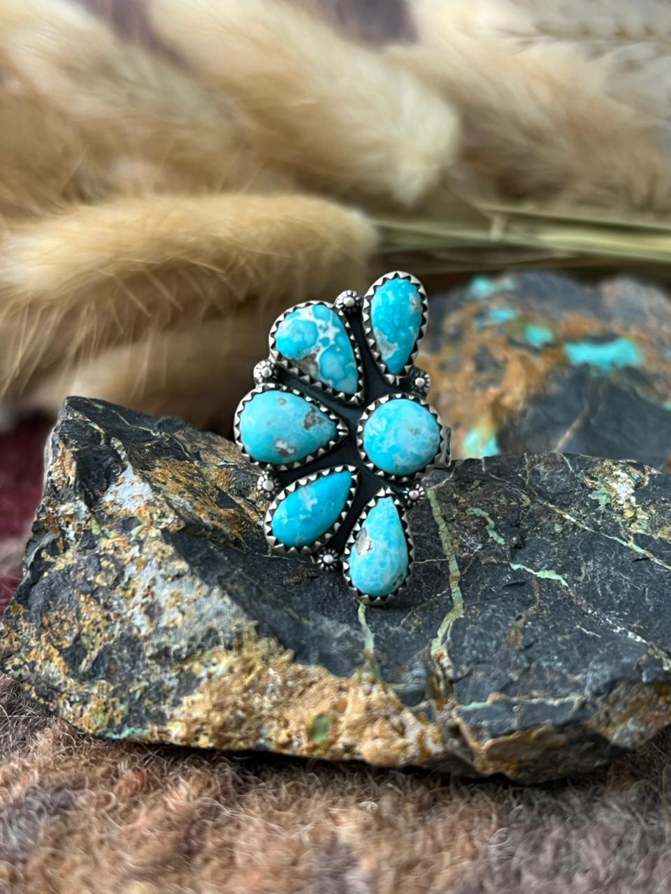 Handmade Sterling Silver White Water Adjusatble Ring "Signed Nizhoni"