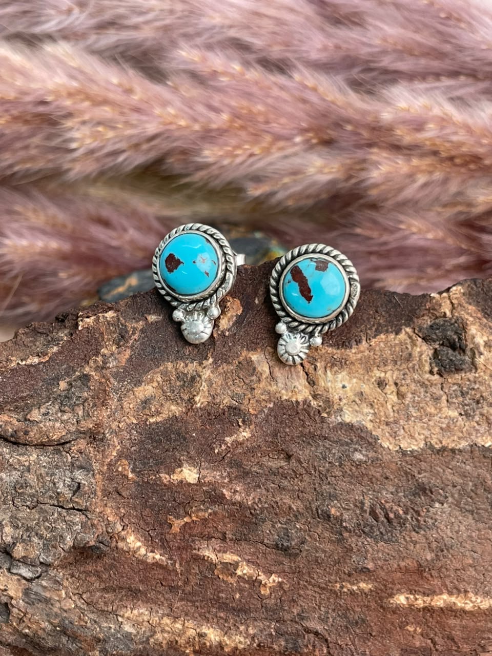Handmade Sterling Silver Egyptian Turquoise Collection: Post Studs Earrings Signed Nizhoni