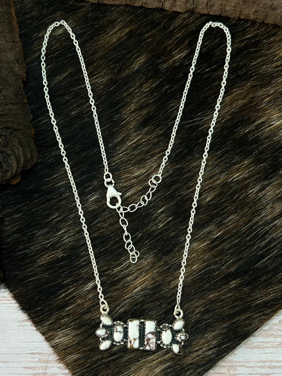 Handmade Sterling Silver Wildhorse Magnesite Necklace "Signed Nizhoni"