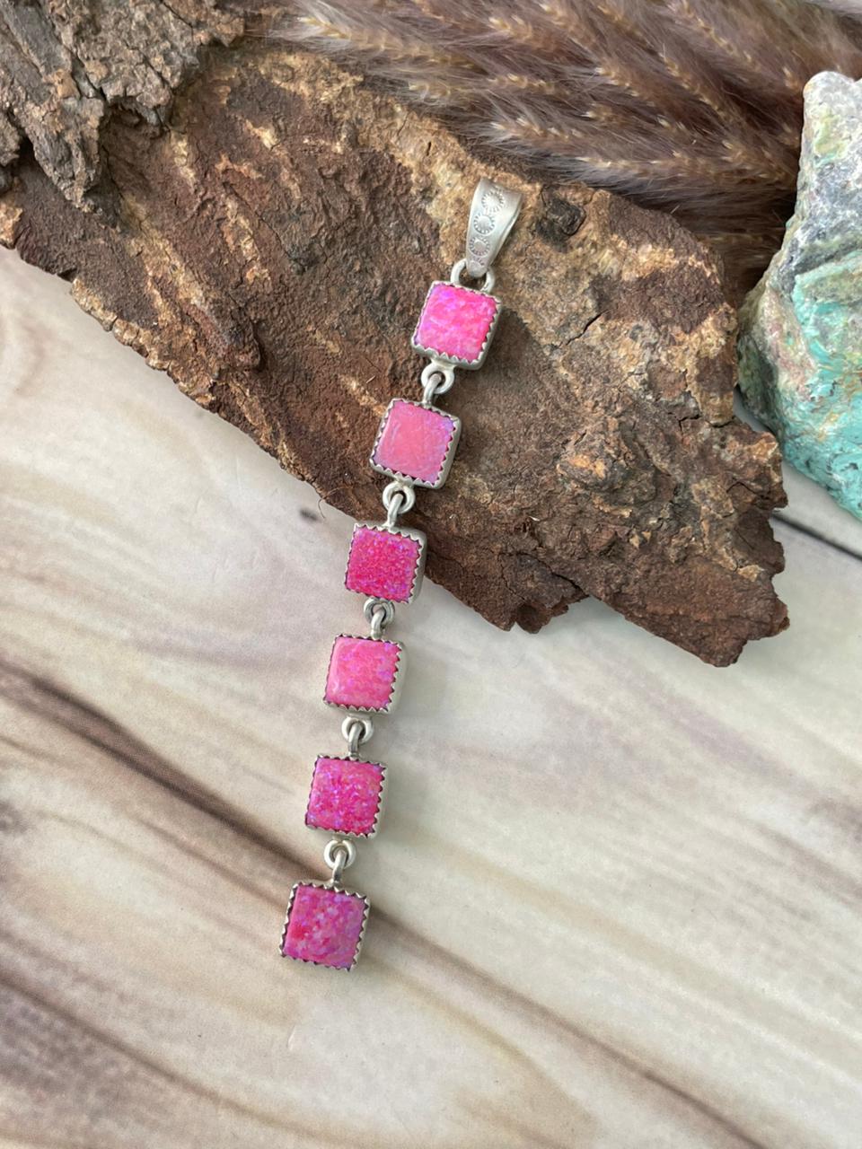 Handmade Sterling Silver Hot Pink Pendant Signed Nizhoni