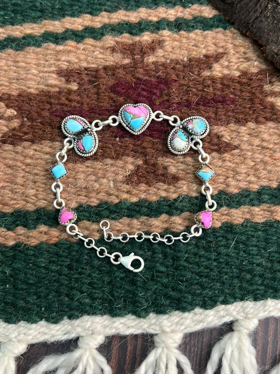 Handmade Sterling Silver Cotton Candy Chain Bracelet "Signed Nizhoni"