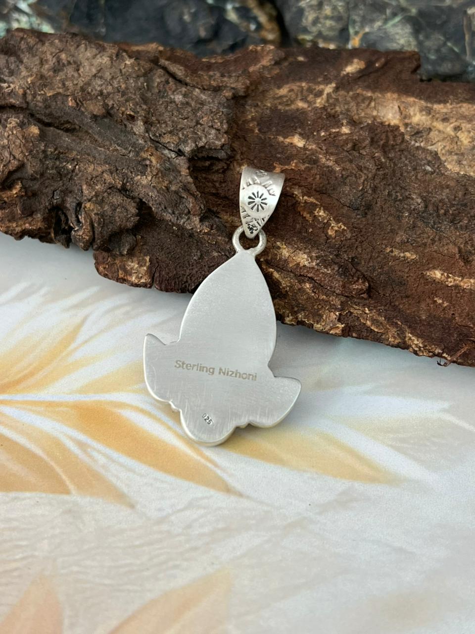Handmade Sterling Silver Blackjack Turquoise Pendant "Signed Nizhoni"
