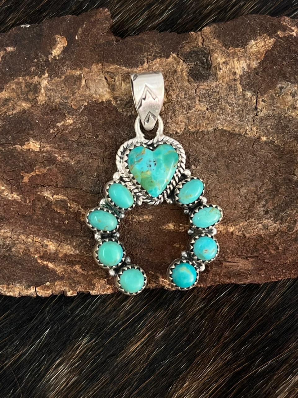Handmade Sterling Silver Kingman Turquoise Naja Pendant "Signed Nizhoni"