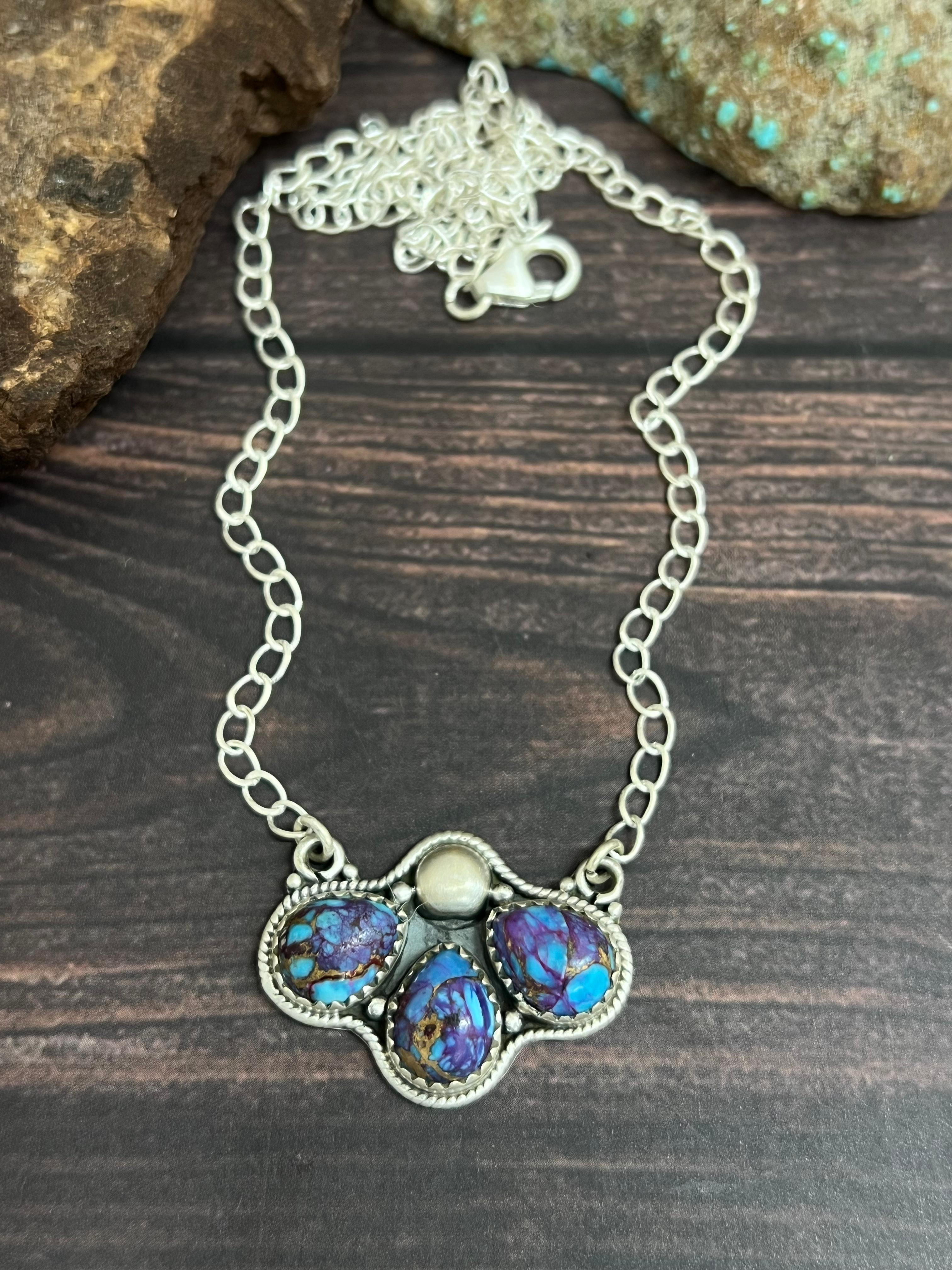 Handmade Sterling Silver Purple Dream Mojave Necklace with Signed Nizhoni