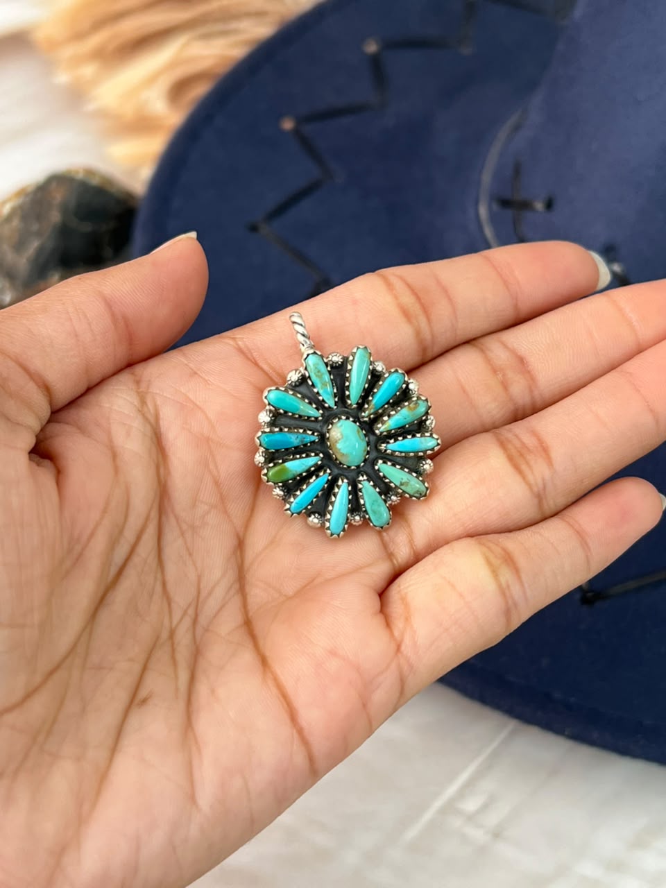 Handmade Sterling Silver Kingman Turquoise Hat Pin Signed Nizhoni