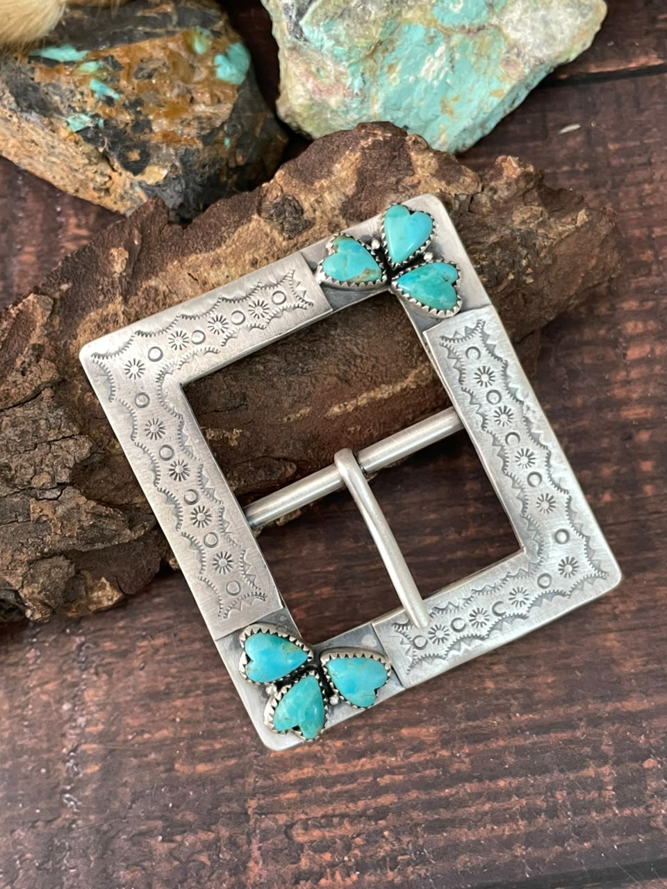 Handmade Sterling Silver Kingman Turquoise Belt Buckle Signed Nizhoni