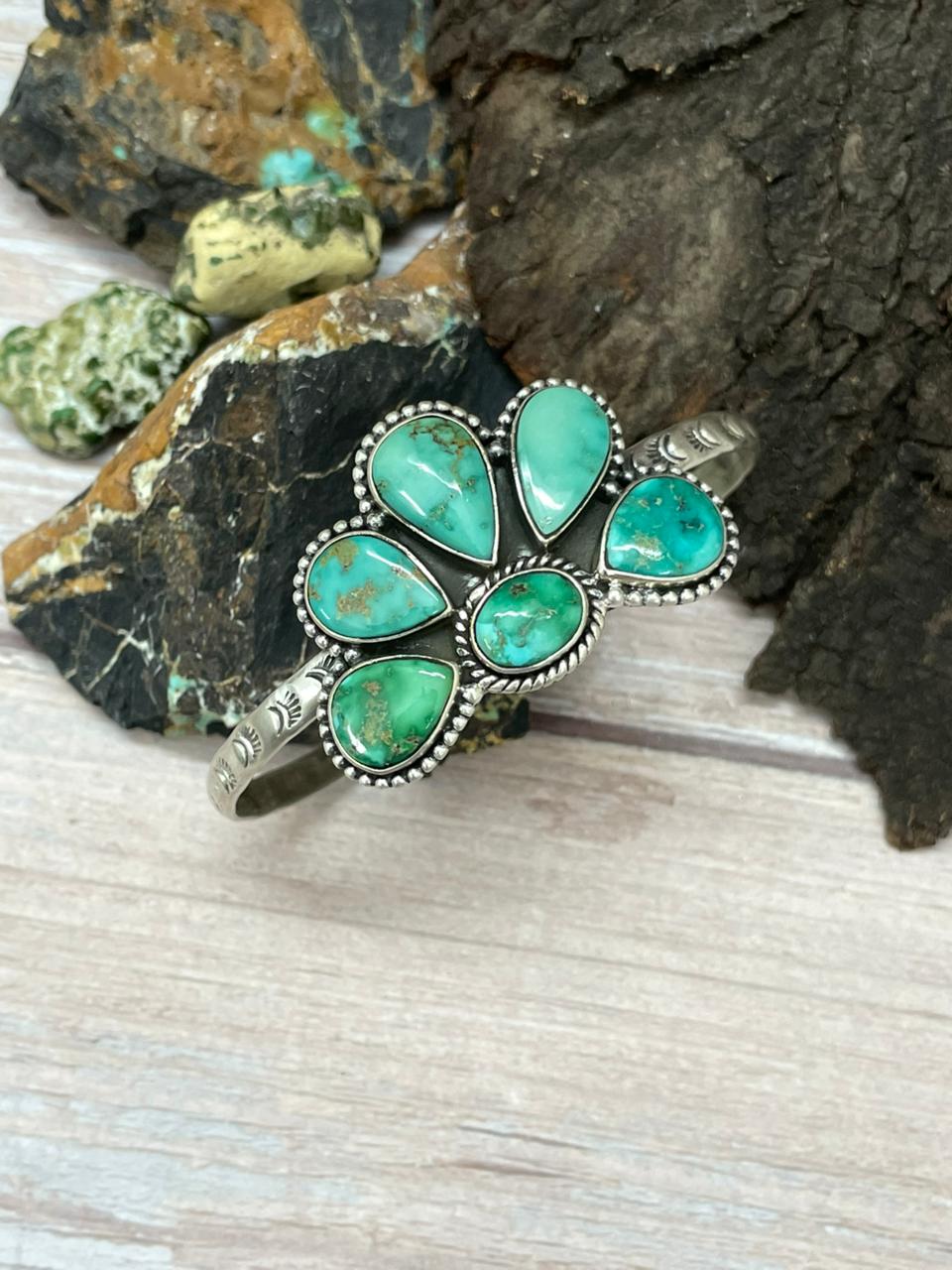 Handmade Sterling Silver Emerald Valley Turquoise Cuff Bracelet "Signed Nizhoni"