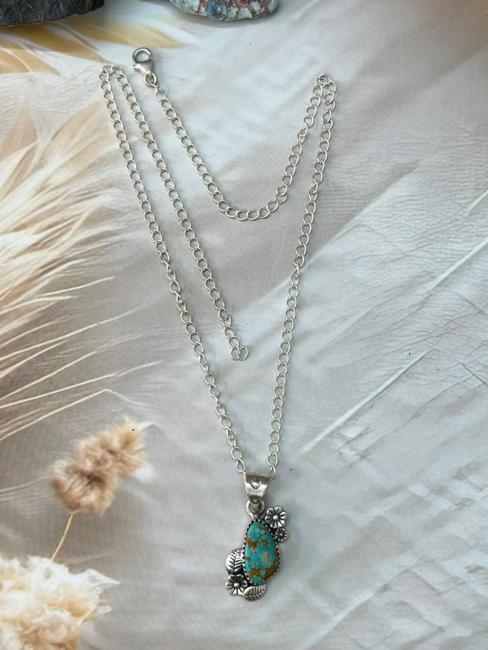 Handmade Sterling Silver Number 8 Turquoise Necklace "Signed Nizhoni"