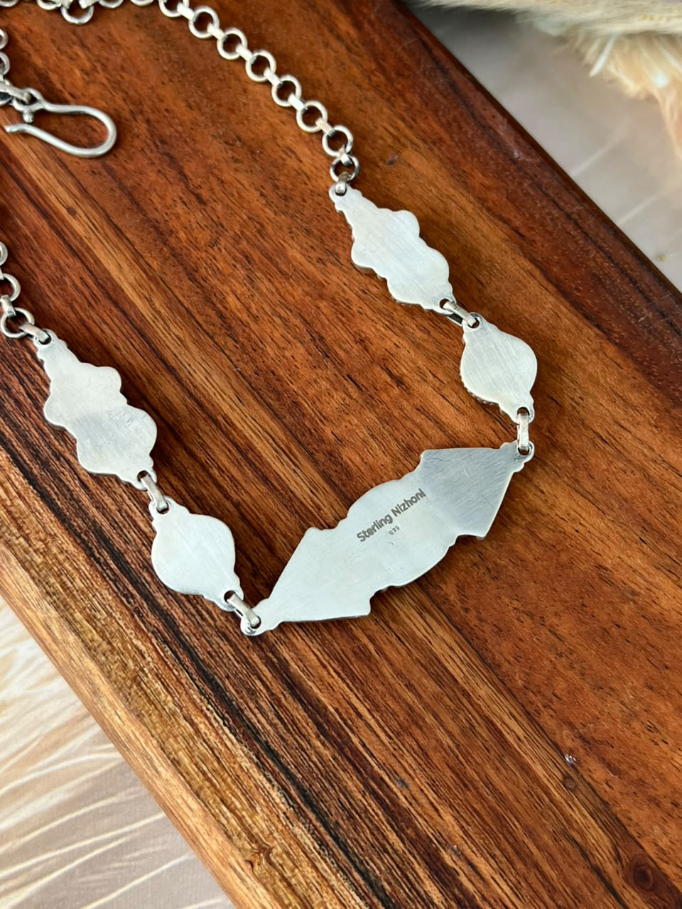 Handmade Sterling Silver Blackjack with Kingman Turquoise Necklace Signed Nizhoni