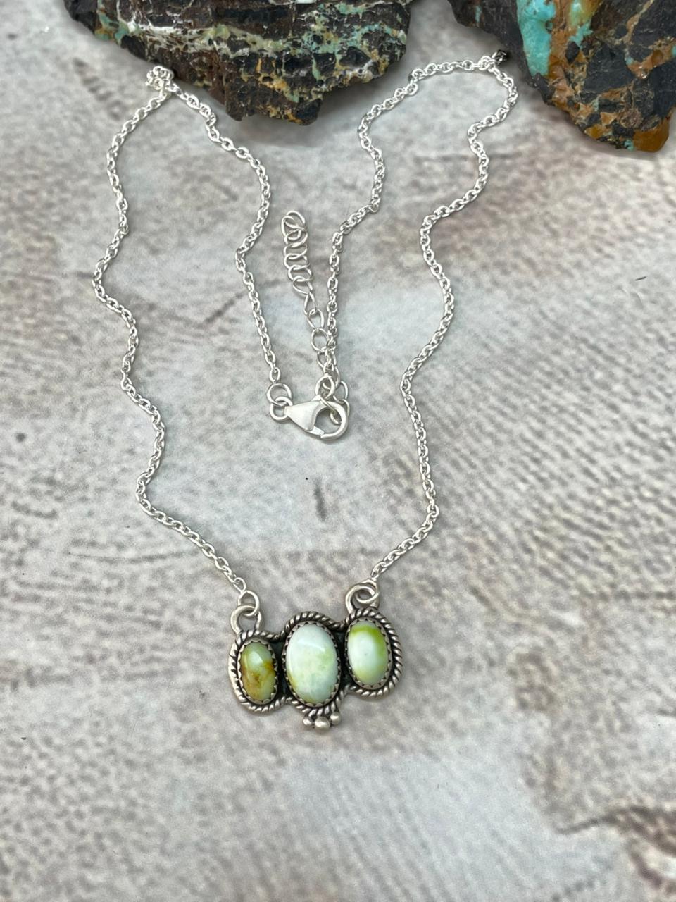 Handmade Sterling Silver Palomino Turquoise Necklace "Signed Nizhoni"