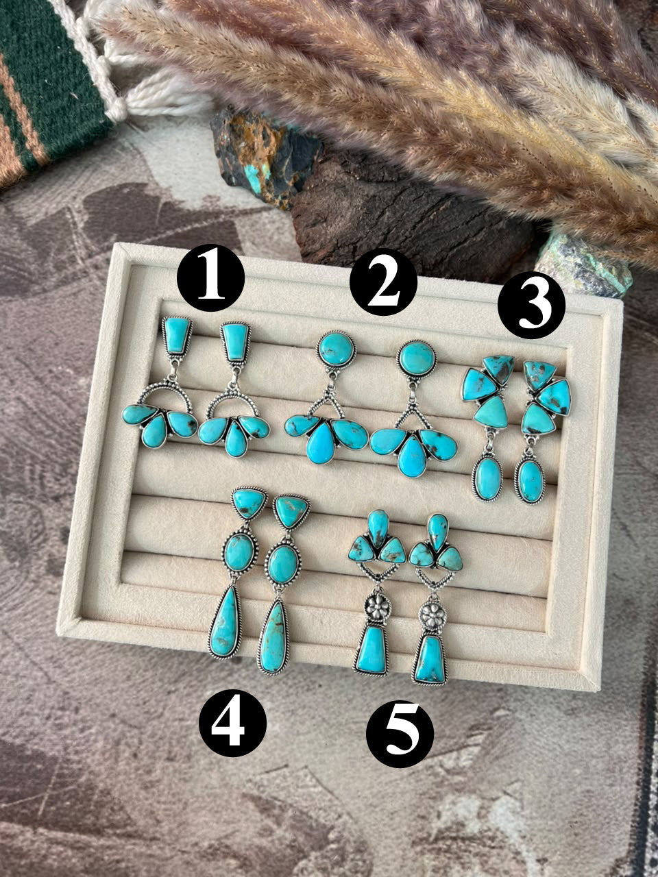 Handmade Sterling Silver Campitos Turquoise Collection: Post Dangle Earrings Signed Nizhoni