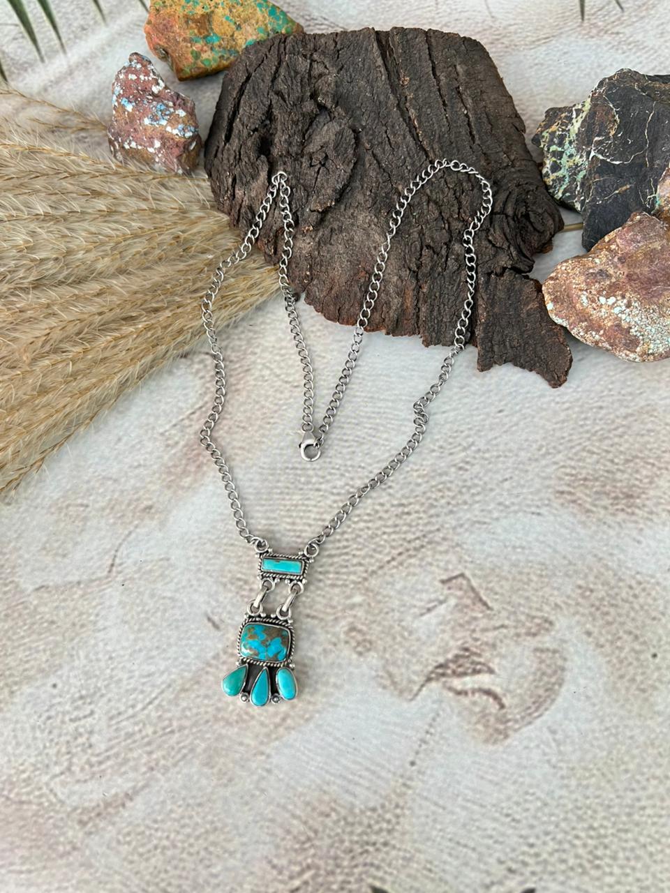 Handmade Sterling Silver Santa Maria Turquoise Necklace "Signed Nizhoni"