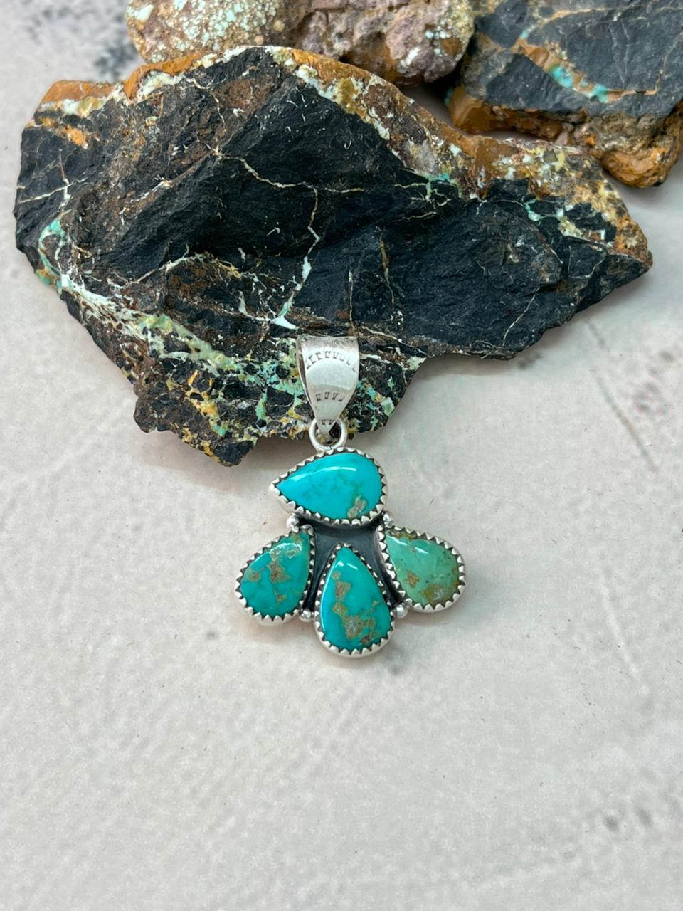 Handmade Sterling Silver Kingman Turquoise Pendant "Signed Nizhoni"