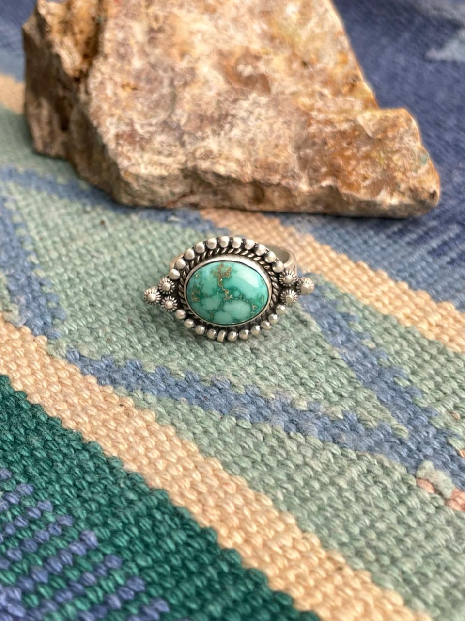 Handmade Sterling Silver Emerald Valley Adjustable Ring " Signed Nizhoni"